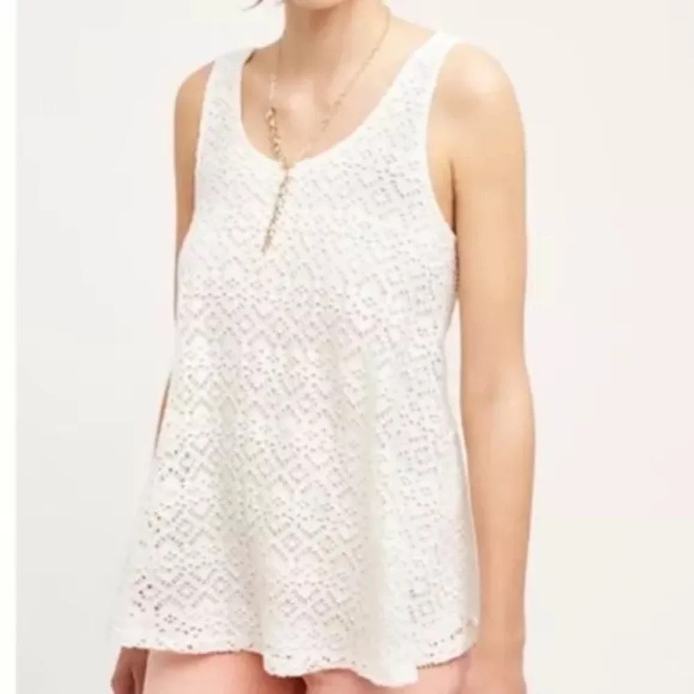 Deletta Anthropologie White‎ Crochet Lace Tank Scoop Neck Lined Medium OB520459